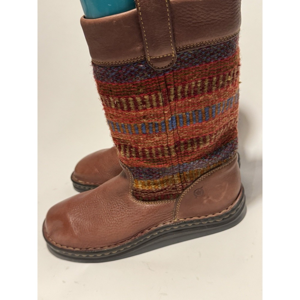 Born Tall Leather & Woven Blanket Boots Wms Size 8.5